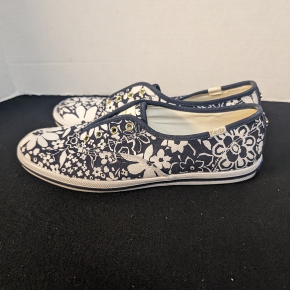 Kate Spade Navy and White Floral Slip-On Sneakers - Picture 2 of 11